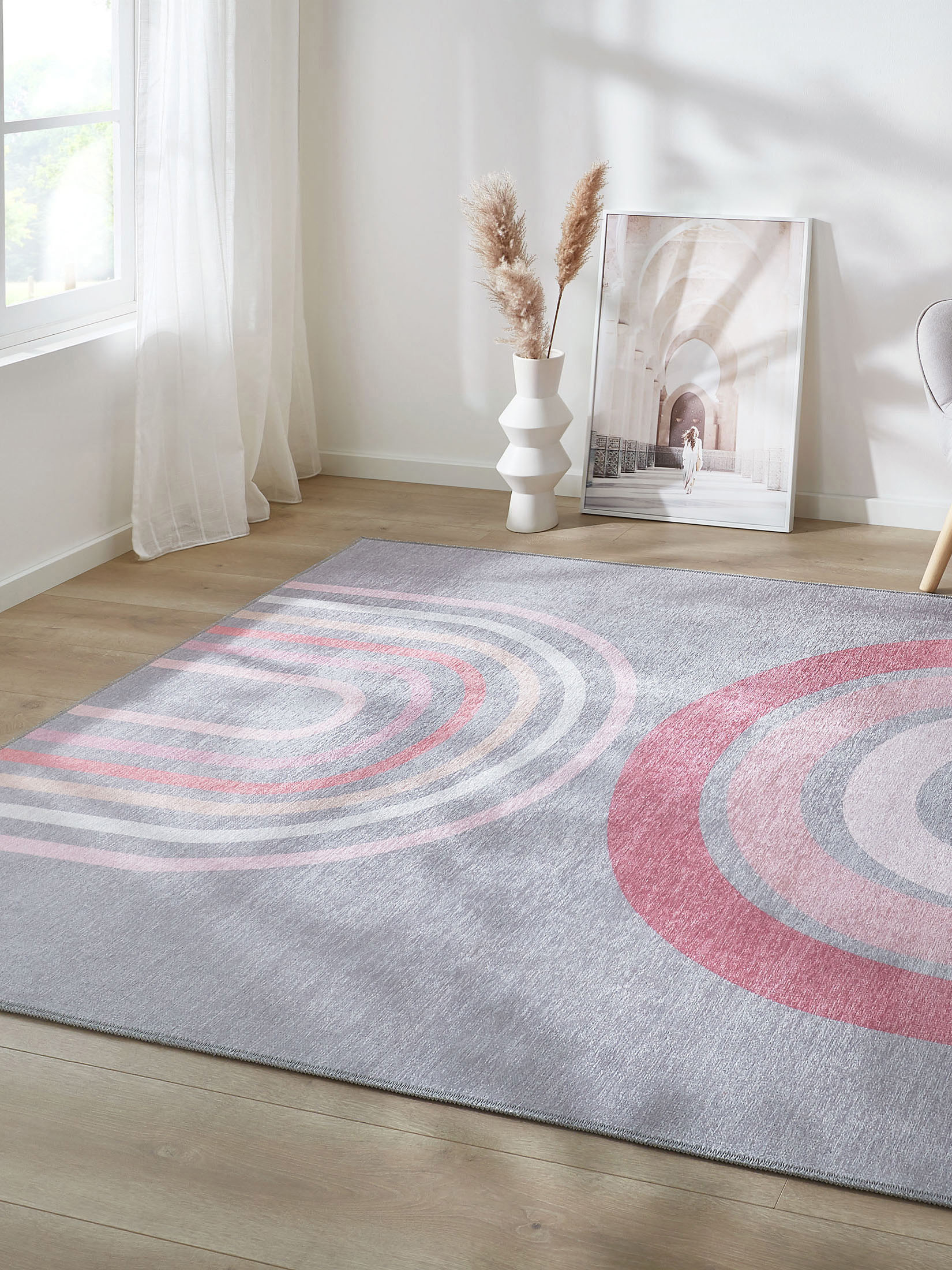 Arcobaleno Moderner Teppich, Grau/Rose