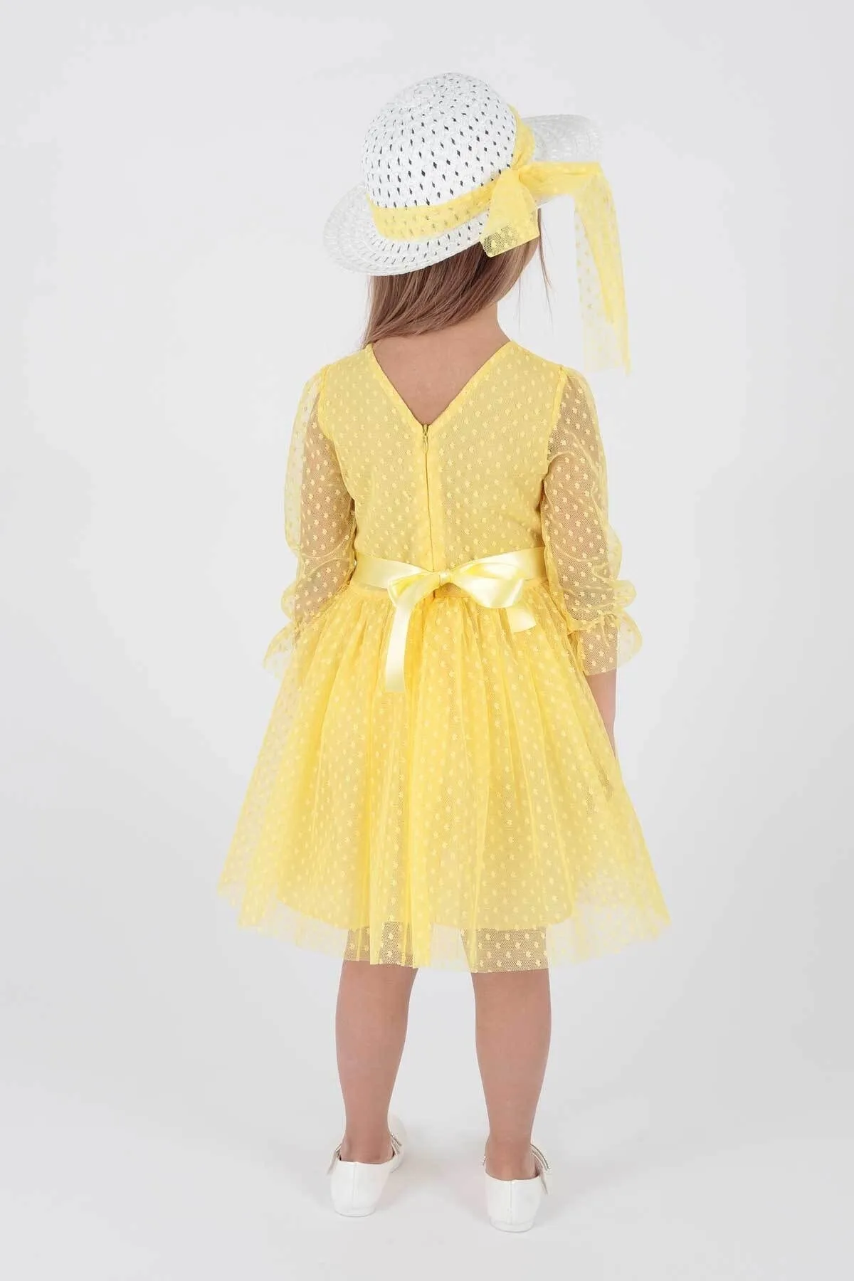 AHENGİM  Trendiges Abendkleid für Mädchen mit Hut und Tüllspitze Ak2228