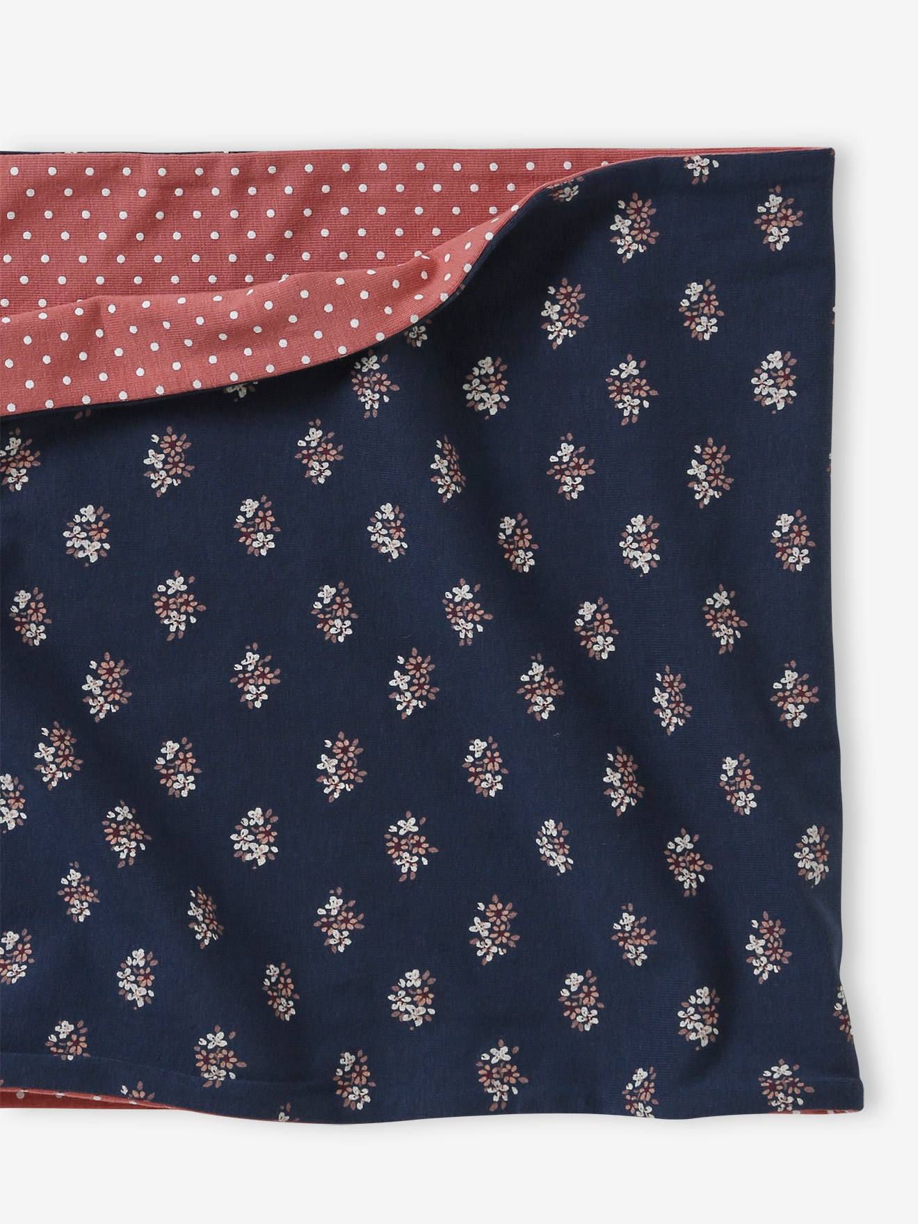 Snood fille réversible bouquets/pois marine