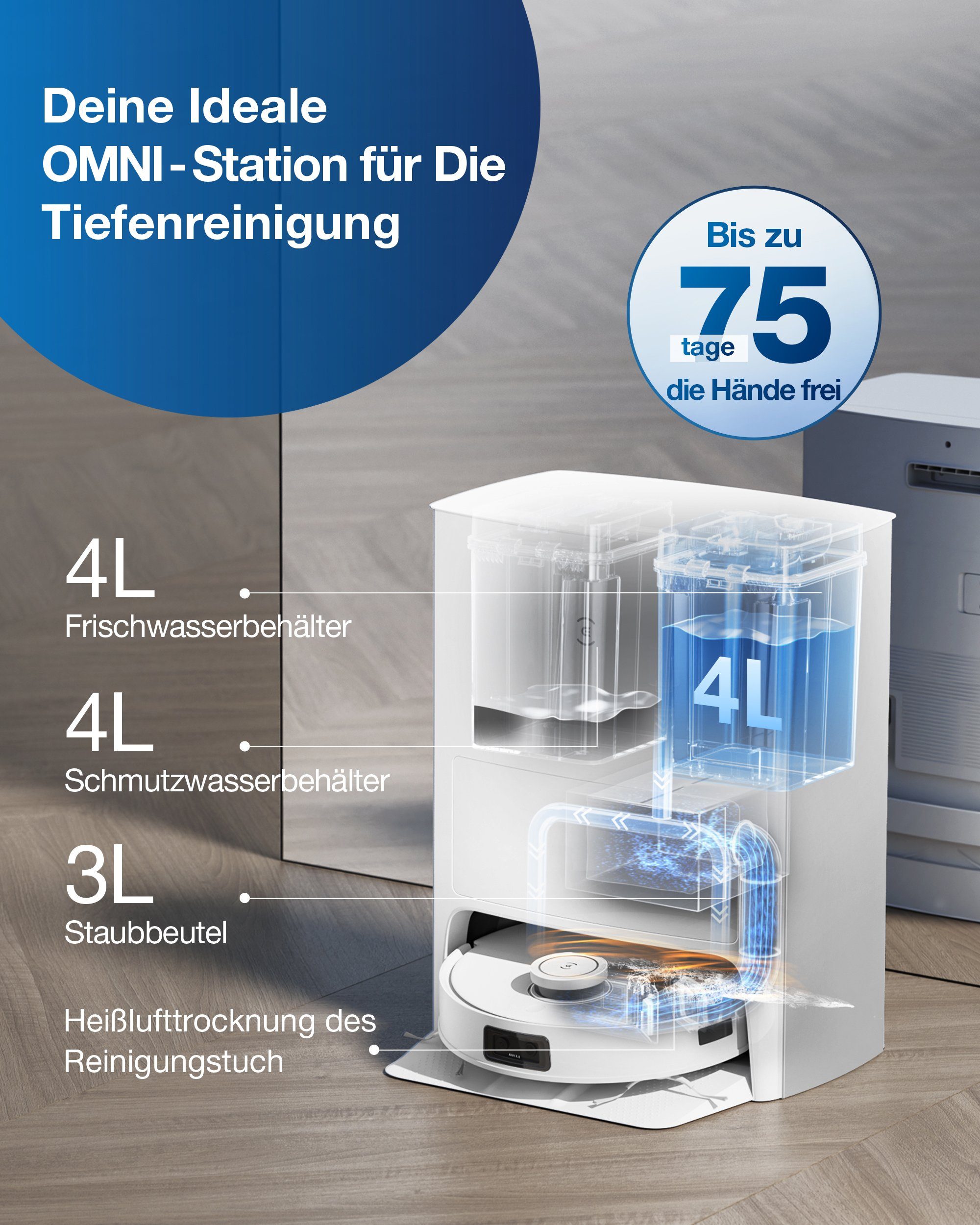 ECOVACS Nass-Trocken-Saugroboter DEEBOT X1e OMNI, 45 W, Saug- und Wischroboter mit autom. Absaugstation