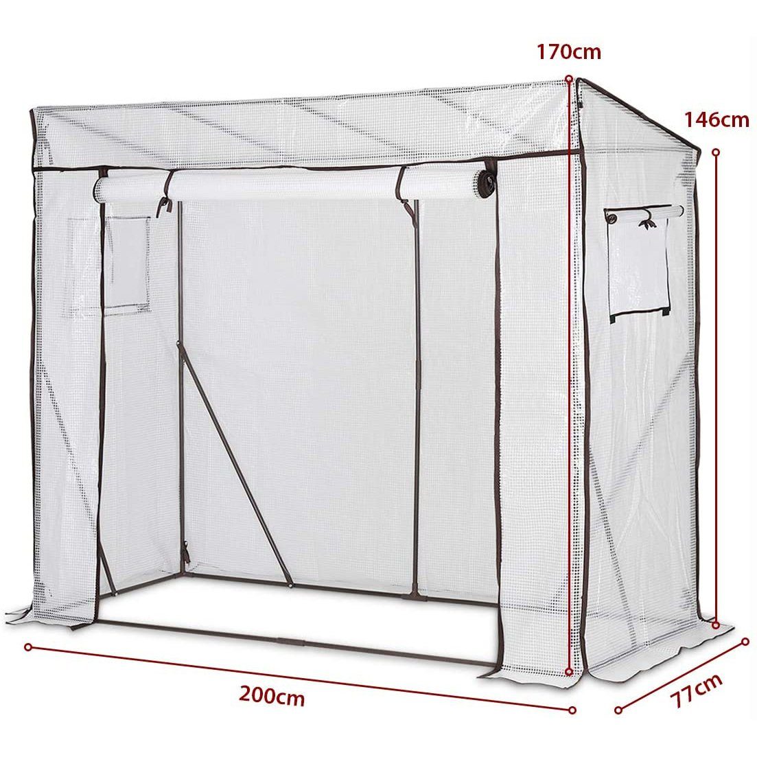 Sekey Gewächshaus Schrägdach Foliengewächshaus Tomatenhaus Begehbares Tomatengewächshaus, 200x77x146/169cm, 140g/m² PE Plane Wasserdicht Wetterfest Pflanzenhaus