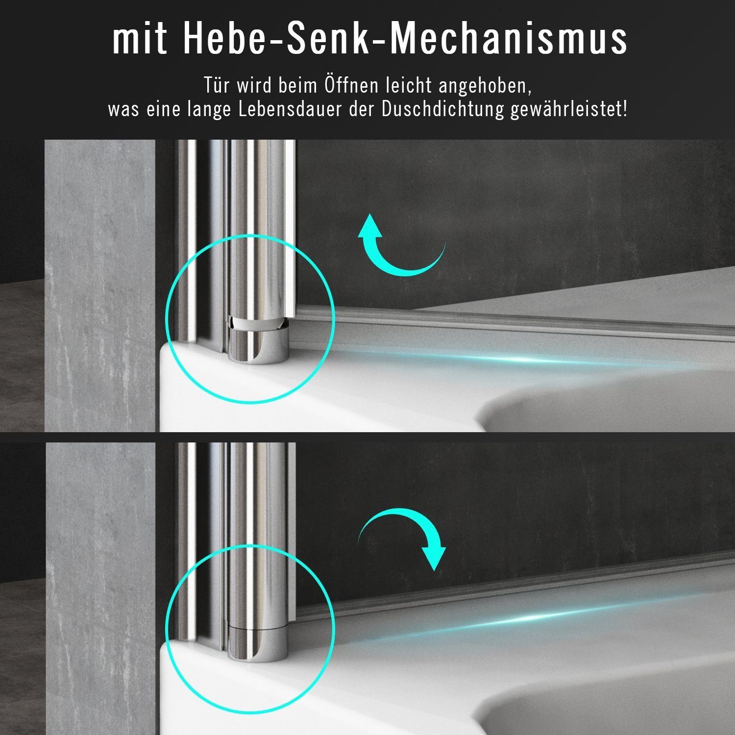 Boromal Badewannenfaltwand Badewannenaufsatz Glas 3 teilig Faltbar 180° Faltwand milchglas klar, Aluminiumsprofile,Sicherheitsglas, B:120-130cm H:140cm, Mit Hebe-/Senkfunktion, Rechts-und Links montierbar