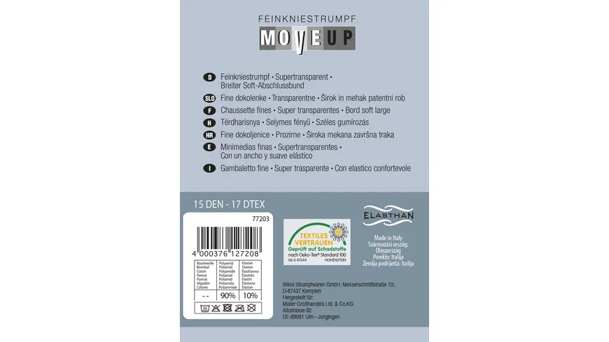 MOVE UP Damen Kniestrümpfe Transparent Line 15 DEN grau