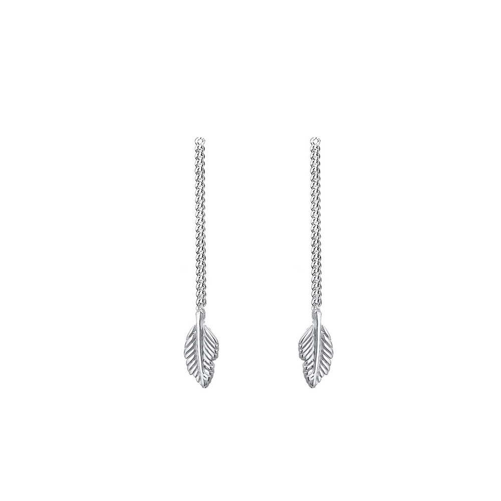 Elli Elli Boucles d'Oreilles Plume Pull-Through Trend Boucles d'Oreilles Femme - Argen Boucles d'oreilles
