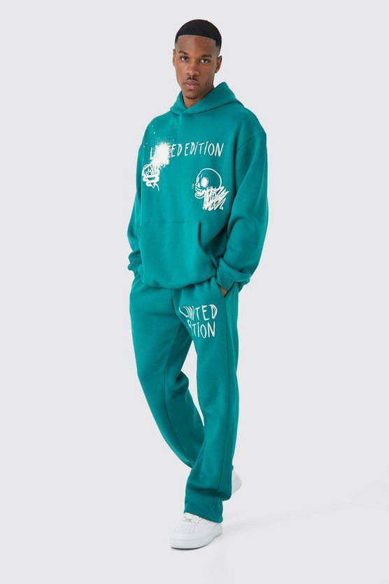 Oversize Trainingsanzug mit Graffiti-Print und Kapuze
