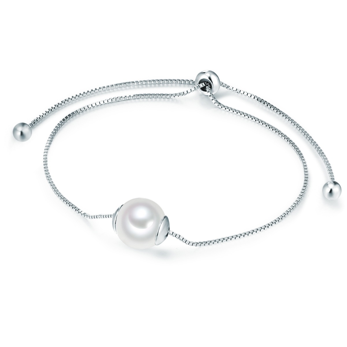 Perlen-Armband Messing Muschelkernperle in Silber