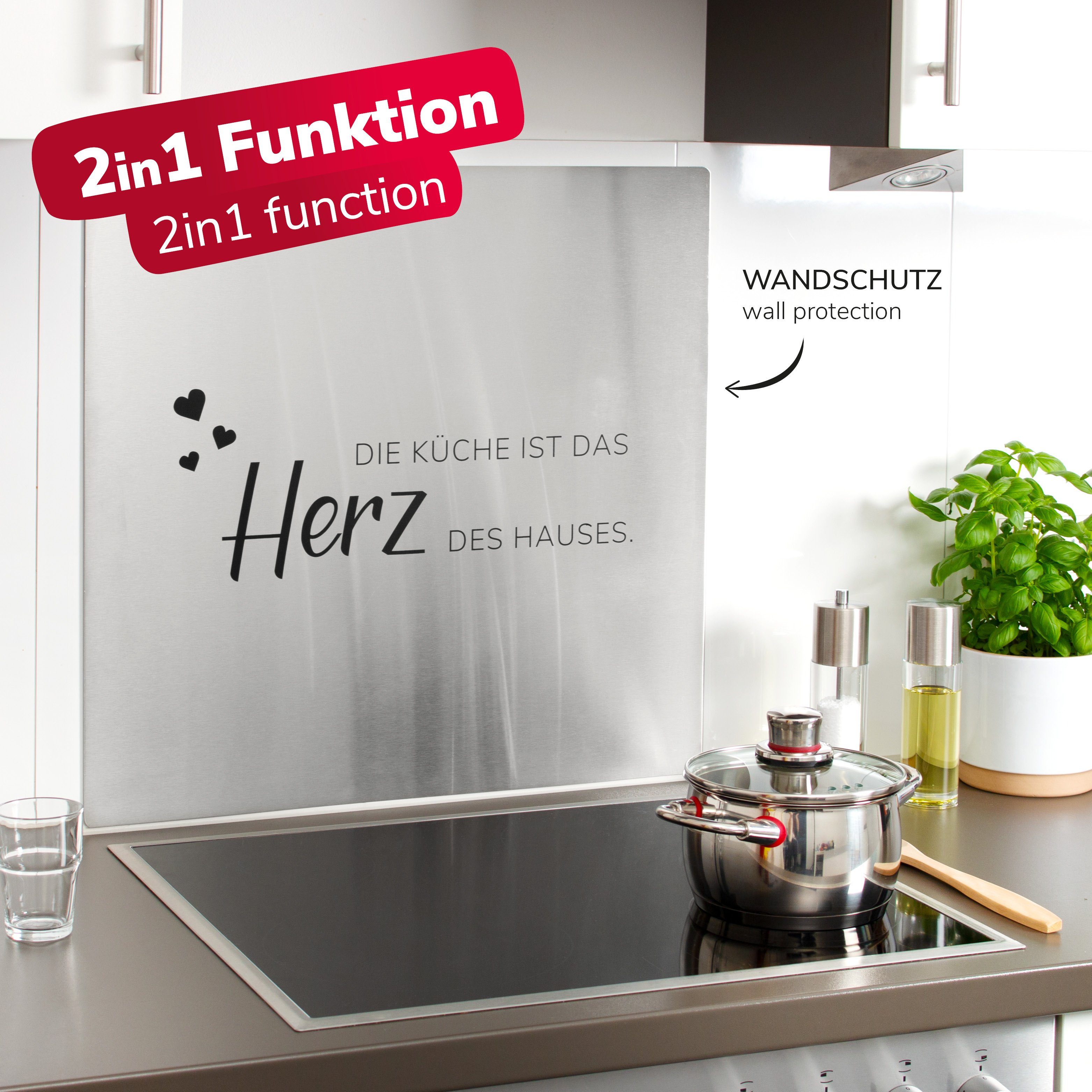 bremermann Spritzschutz bremermann Herdspritzschutz 2in1 mit Dekor aus Edelstahl // ca. 59 B