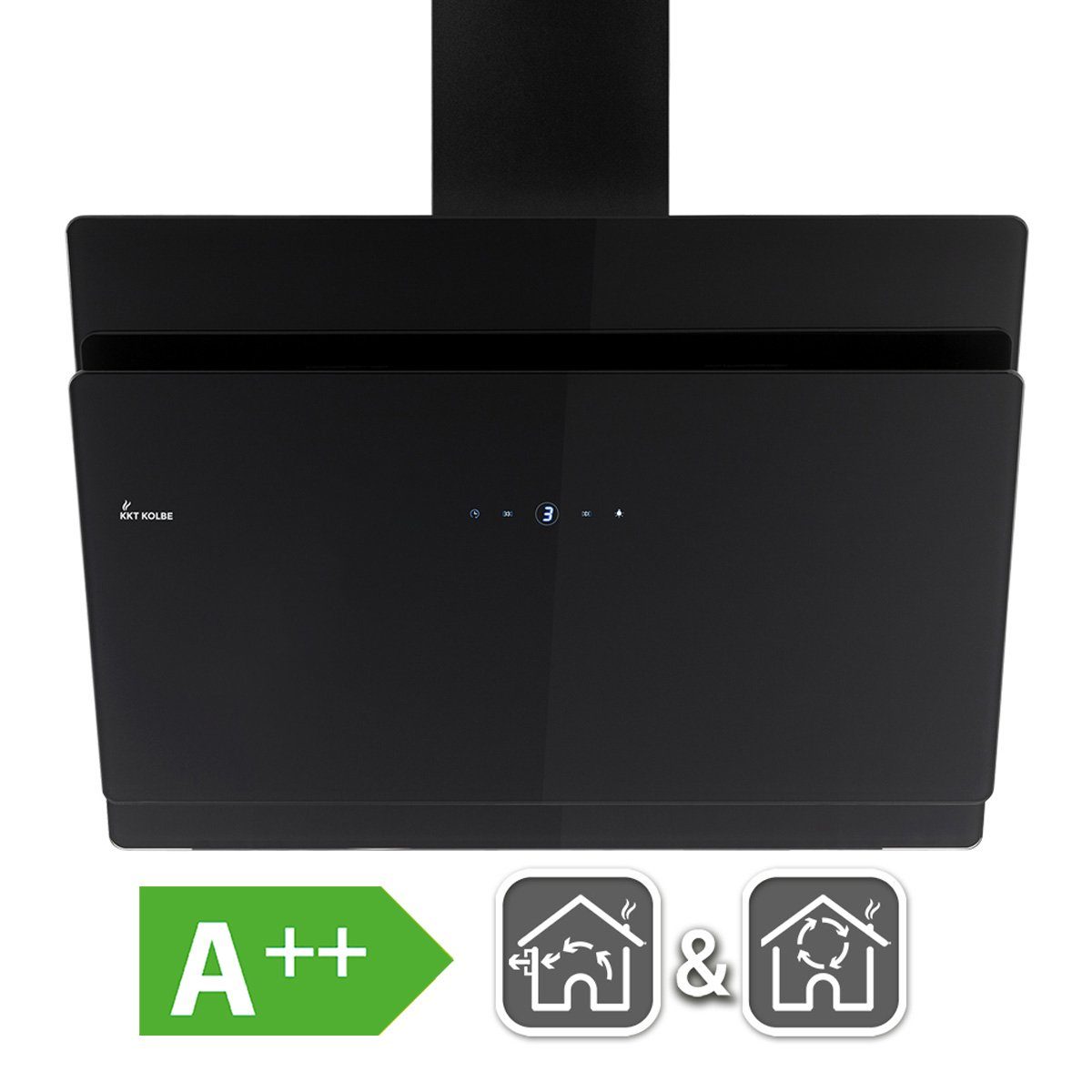 KKT KOLBE Wandhaube Dunstabzugshaube 80cm SOLO809SHCM RGBW Ambientebeleuchtung, Kopffreihaube / 80cm / Smarte WiFi-App / Schwarz / Glas / Leise
