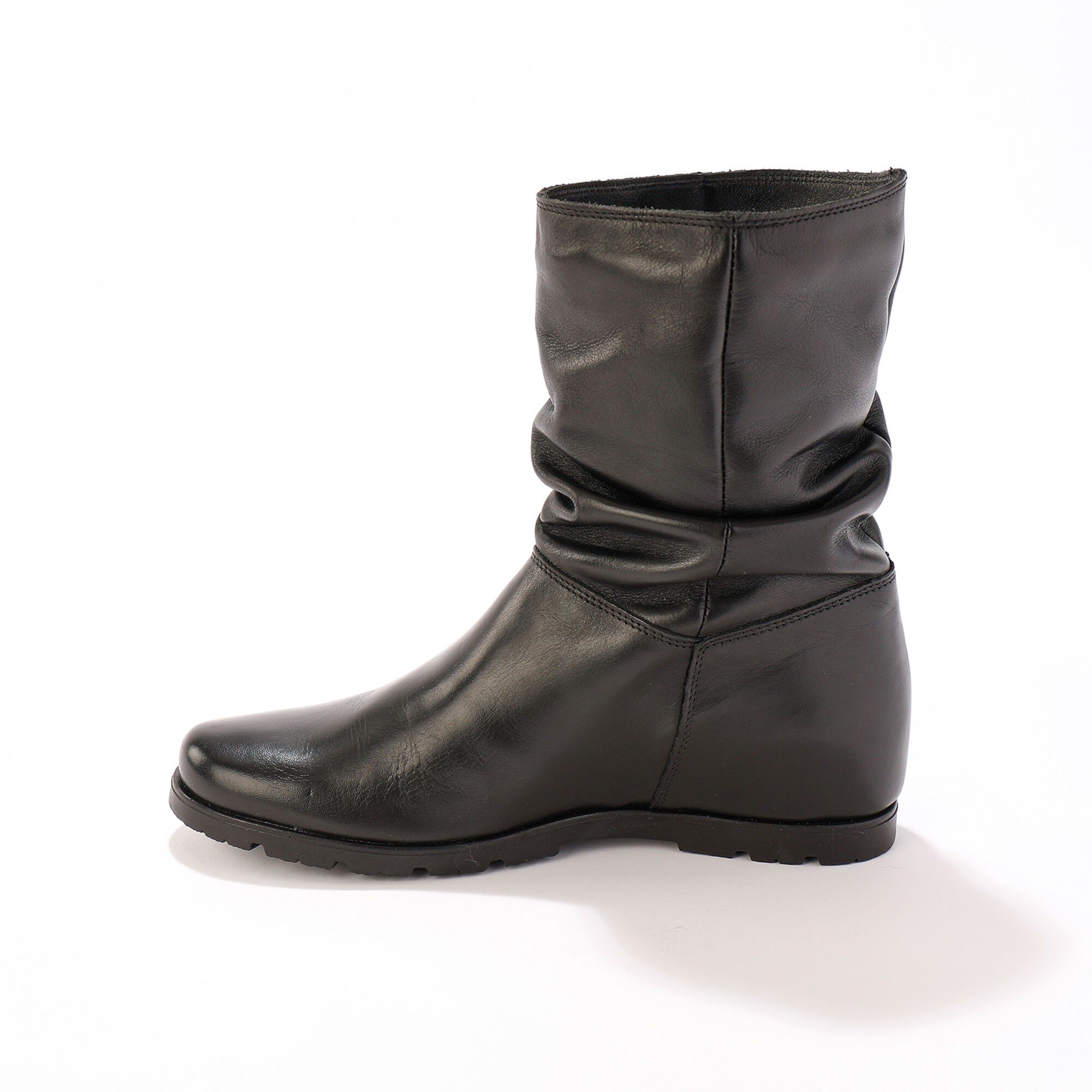 Bottes plissées mi-hautes en cuir avec semelle compensée invisible