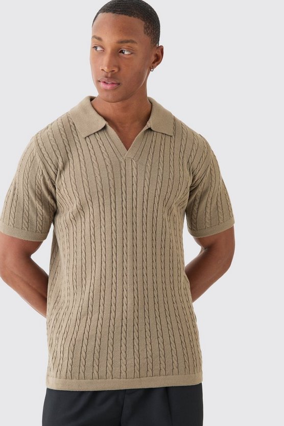 Regular Zopfmuster-Poloshirt mit Kragen