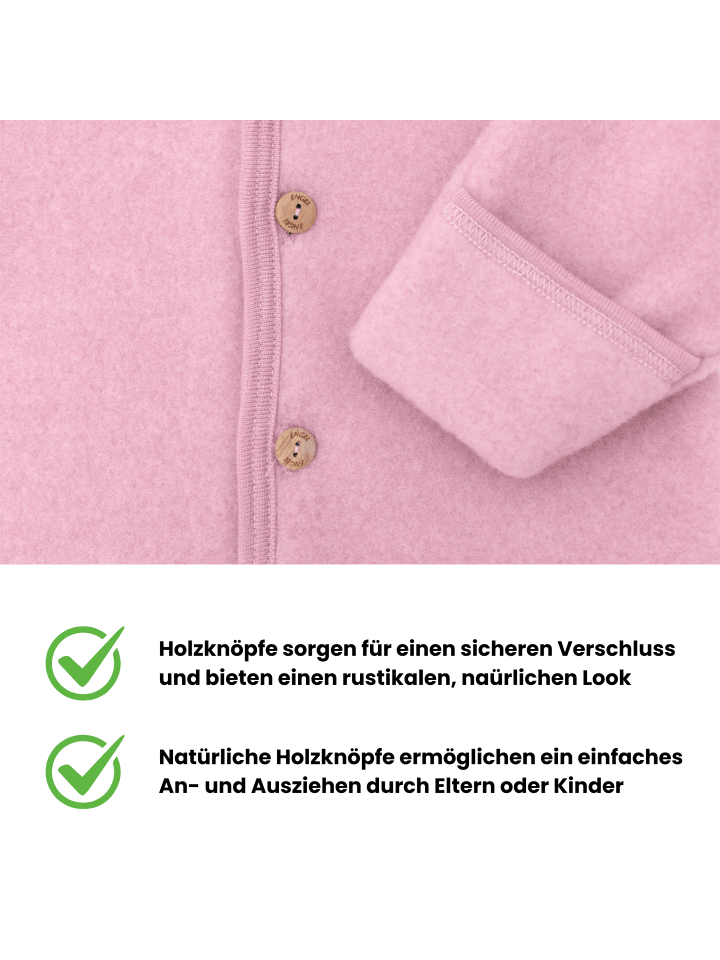 Kinderhaus Blaubär Baby-Overall mit Kapuze, Holzknöpfen & Mulltuch Blaubaer in Rosenholz Melange günstig kaufen 50/56