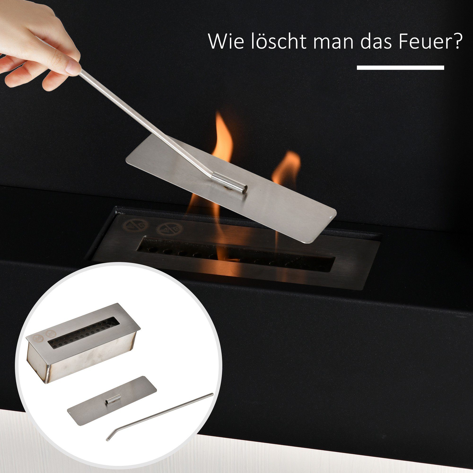 HOMCOM Echtfeuer-Dekokamin Alkohol-Kamin, Bio-Ethanol-Brenner, 0,7L 1 Std. Brenndauer, 72 x 11 x 72 cm
