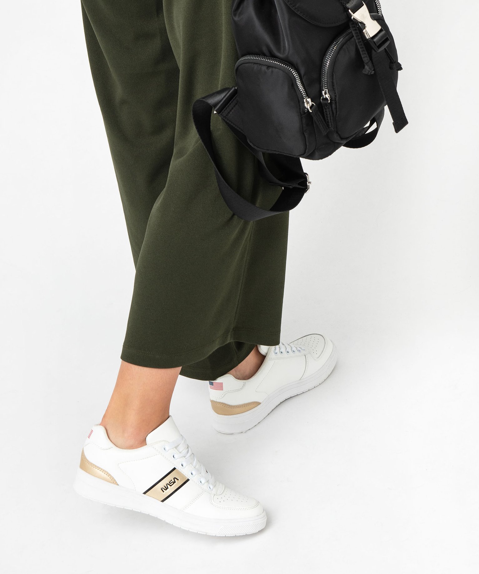Baskets femme à lacets et bande contrastante - Nasa blanc | GEMO