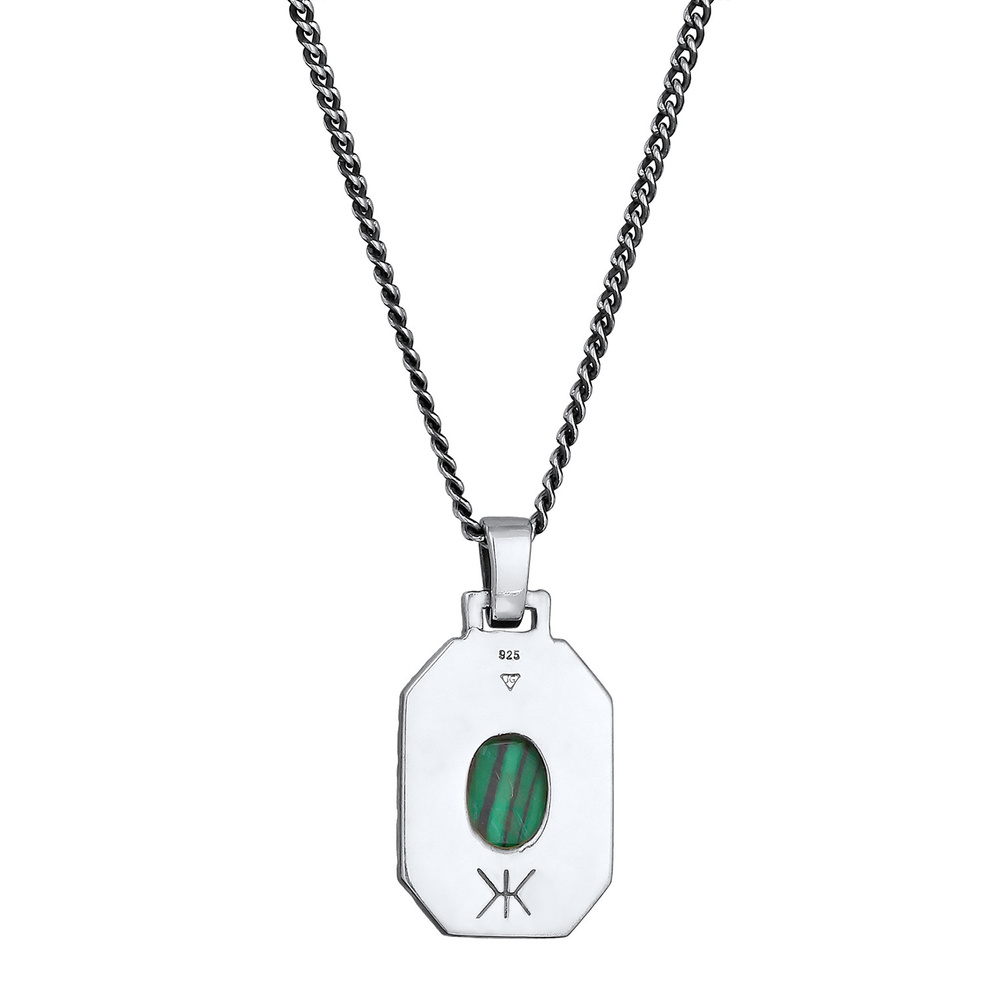 KUZZOI KUZZOI Collier Hommes Pendentif Hexagonal Robuste avec Malachite Vert en Argent S Bijoux