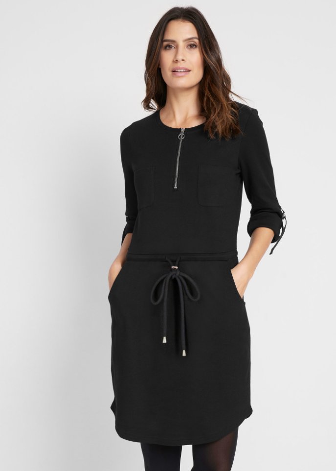 Knieumspielendes Shirtkleid aus schwerer Baumwoll-Ware, mit Taschen