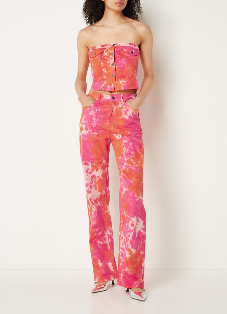 Blugi cu talie înaltă și croială dreaptă, cu imprimeu tie-dye, de la Refined Department.