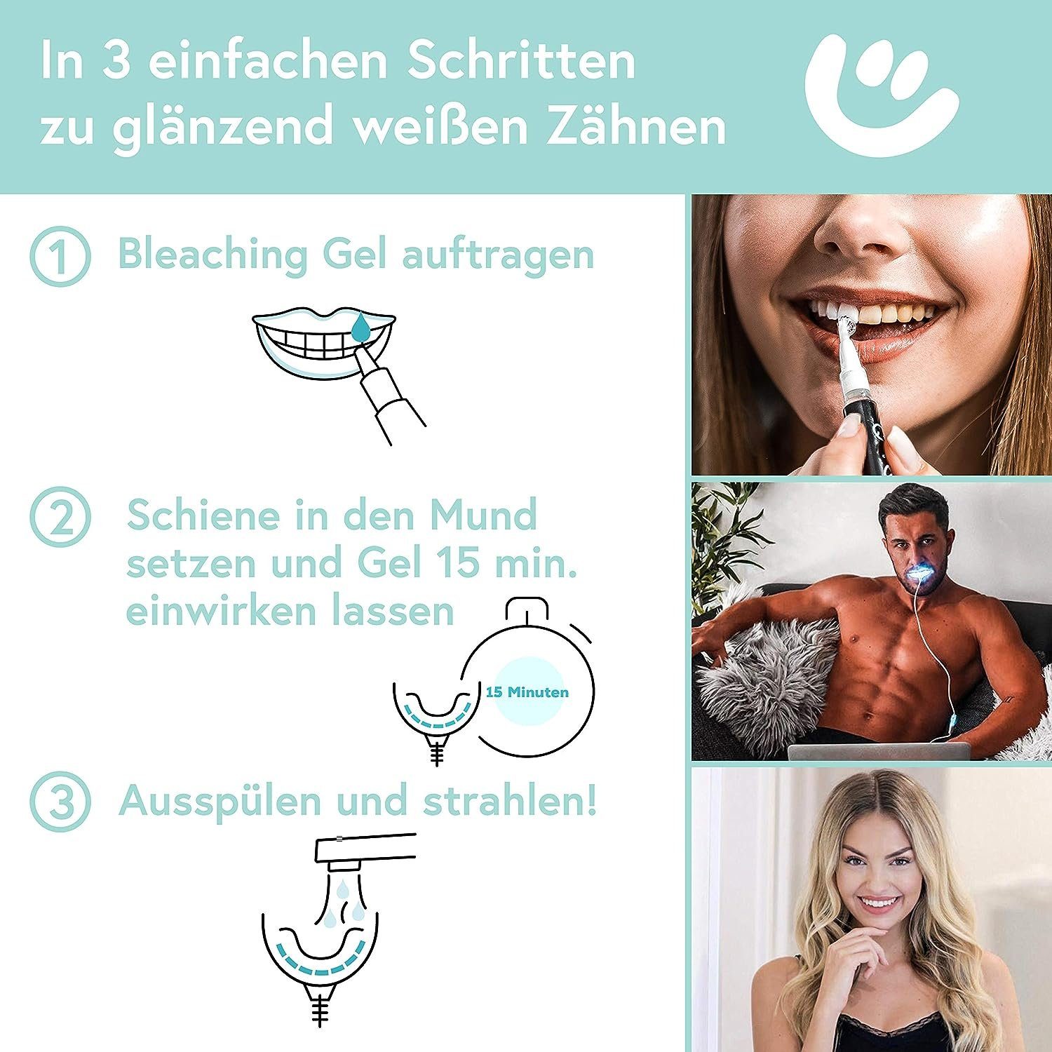Uniquesmile Zahnbleaching-Kit Teeth whitening kit, PAP Formel, LED Technologie, schmerzfrei, frei von Schadstoffen.