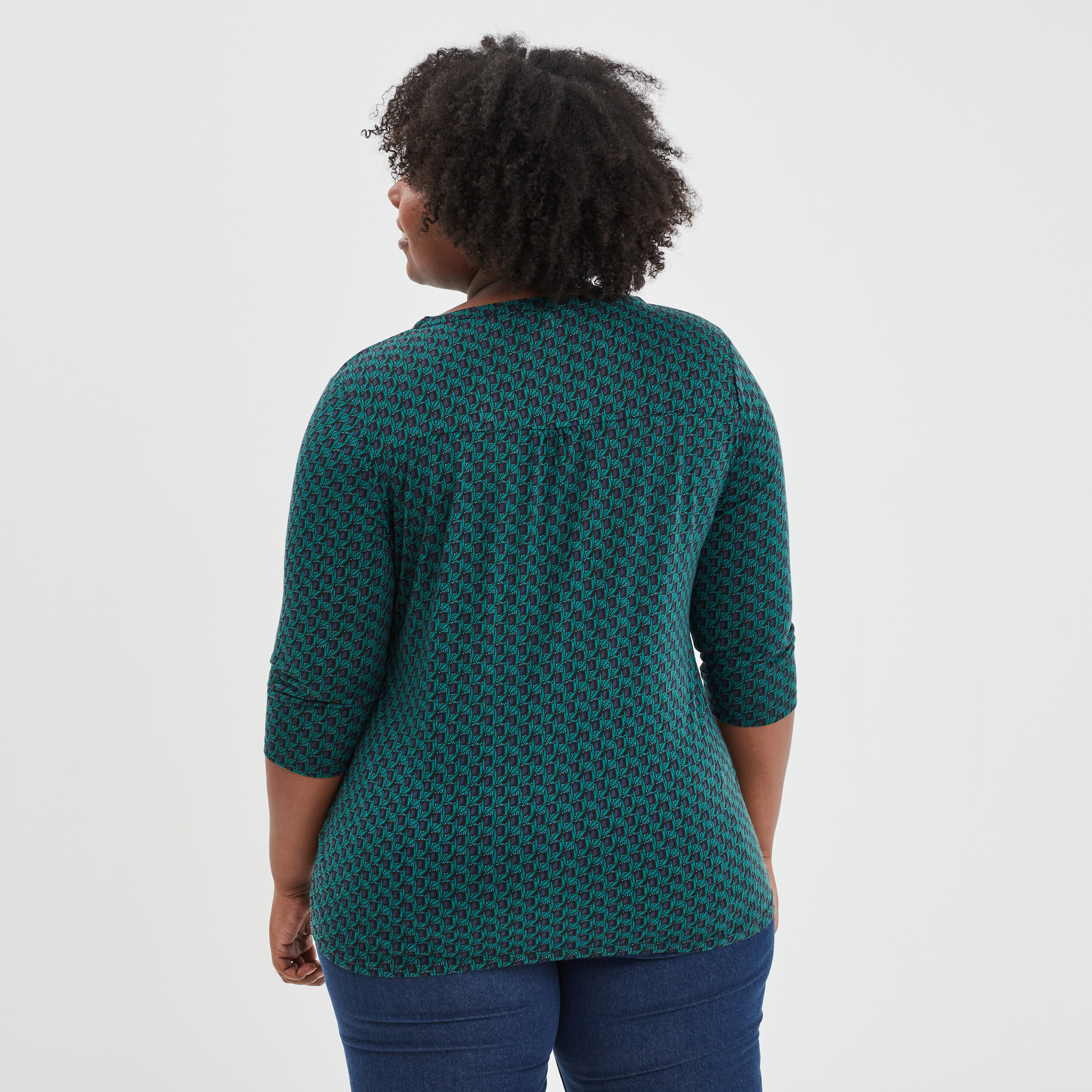 T-shirt manches 3 4 bleu marine femme grande taille | La Halle