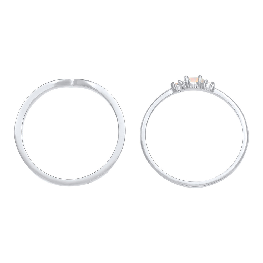Elli Elli Bague Femmes Ensemble Marquise Forme de V Basique avec Opale Synthétique et  Bague