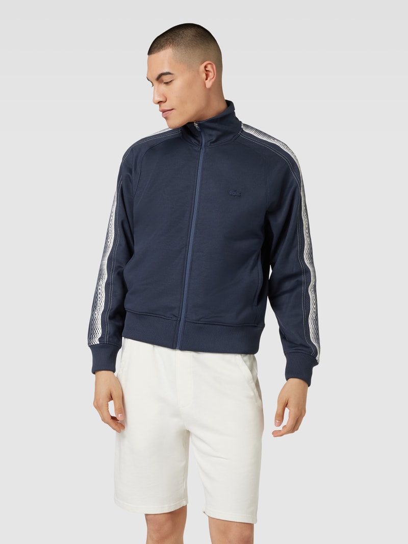 Sweatjacke mit Label-Patch Modell 'PIQUE' in dunkelblau