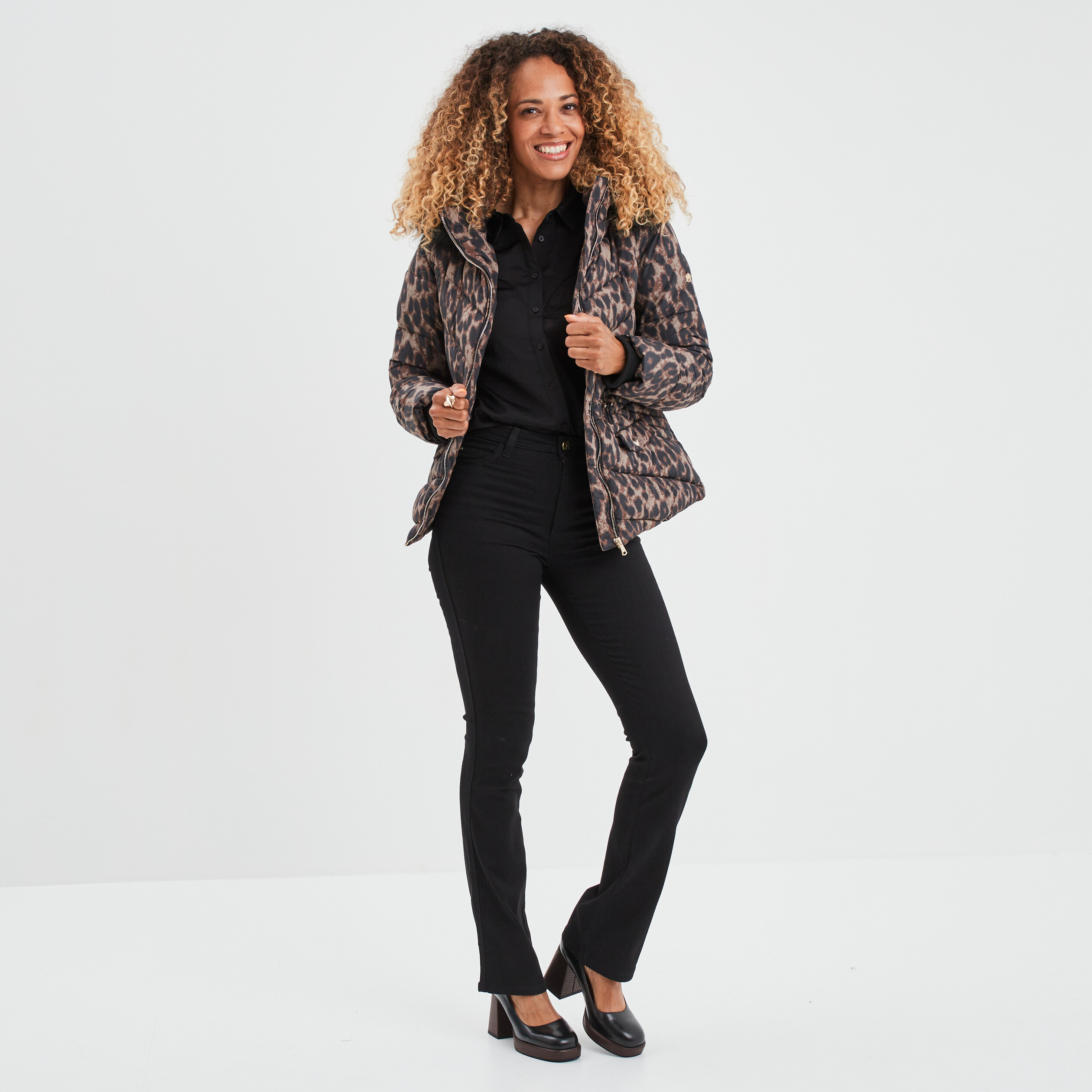 Chemise satin manches longues Liberto noir femme | La Halle