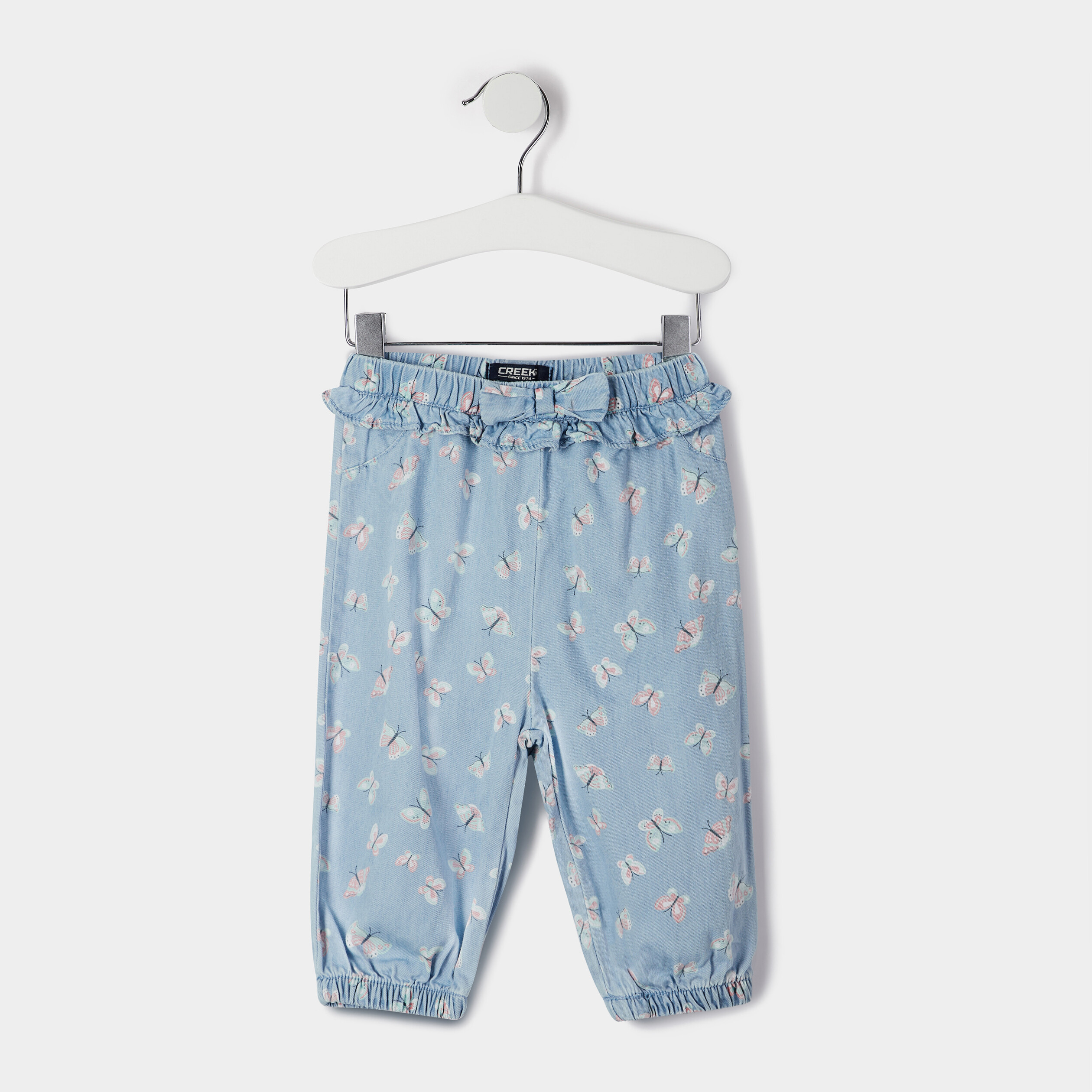 Pantalon droit élastiqué en jean Creeks denim bleach bébé fille | La Halle