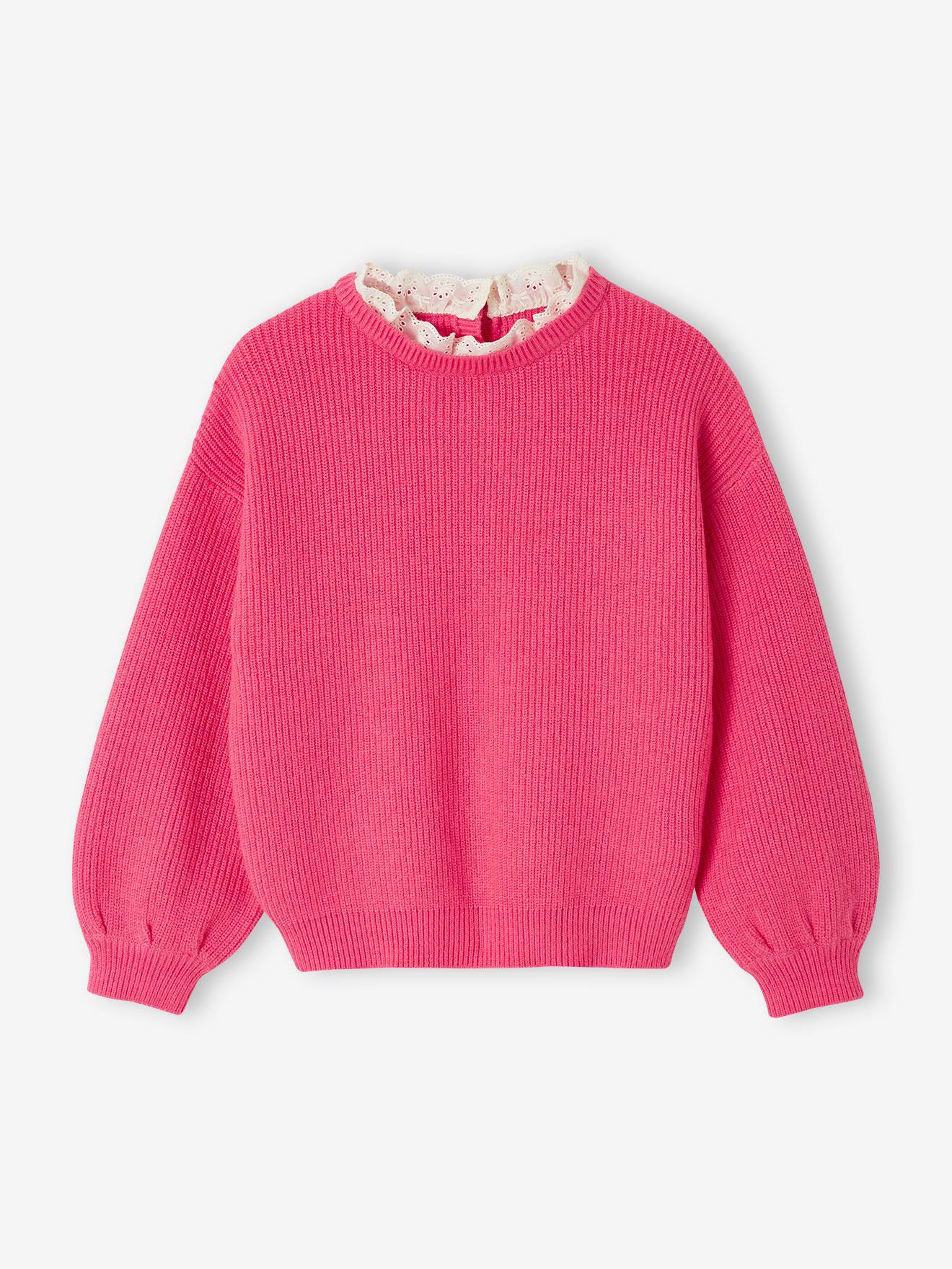 Vertbaudet Mädchen Pullover mit Volantkragen, Capsule Collection MAMA, TOCHTER & BABY Oeko-Tex - bonbon rosa