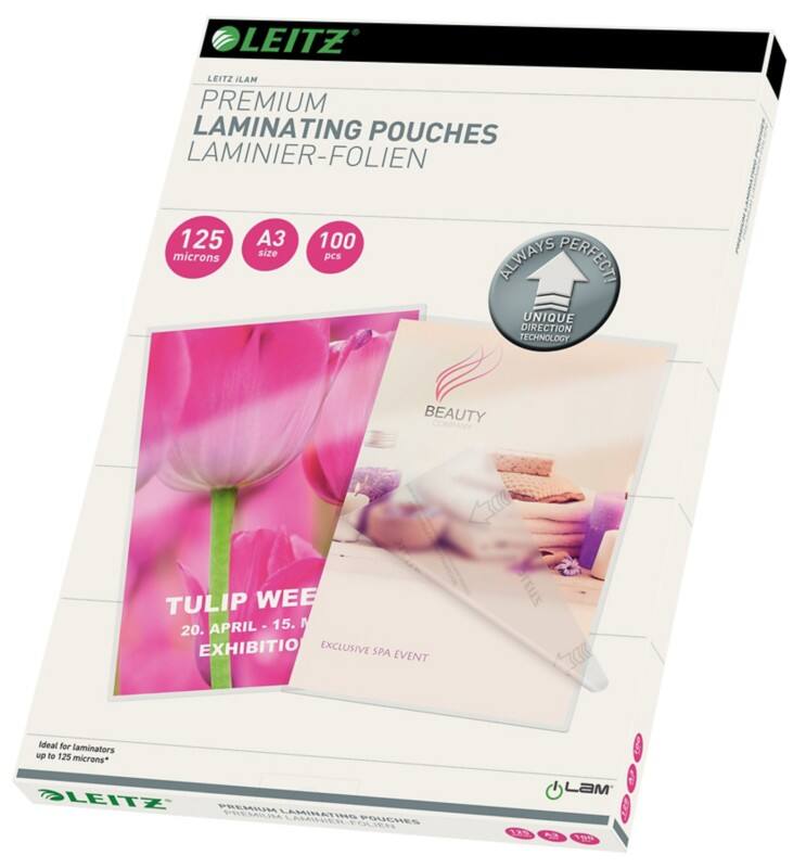Leitz iLAM Premium Laminierfolien DIN A3 Glänzend 125 Mikron (2 x 125) Transparent 100 Stück