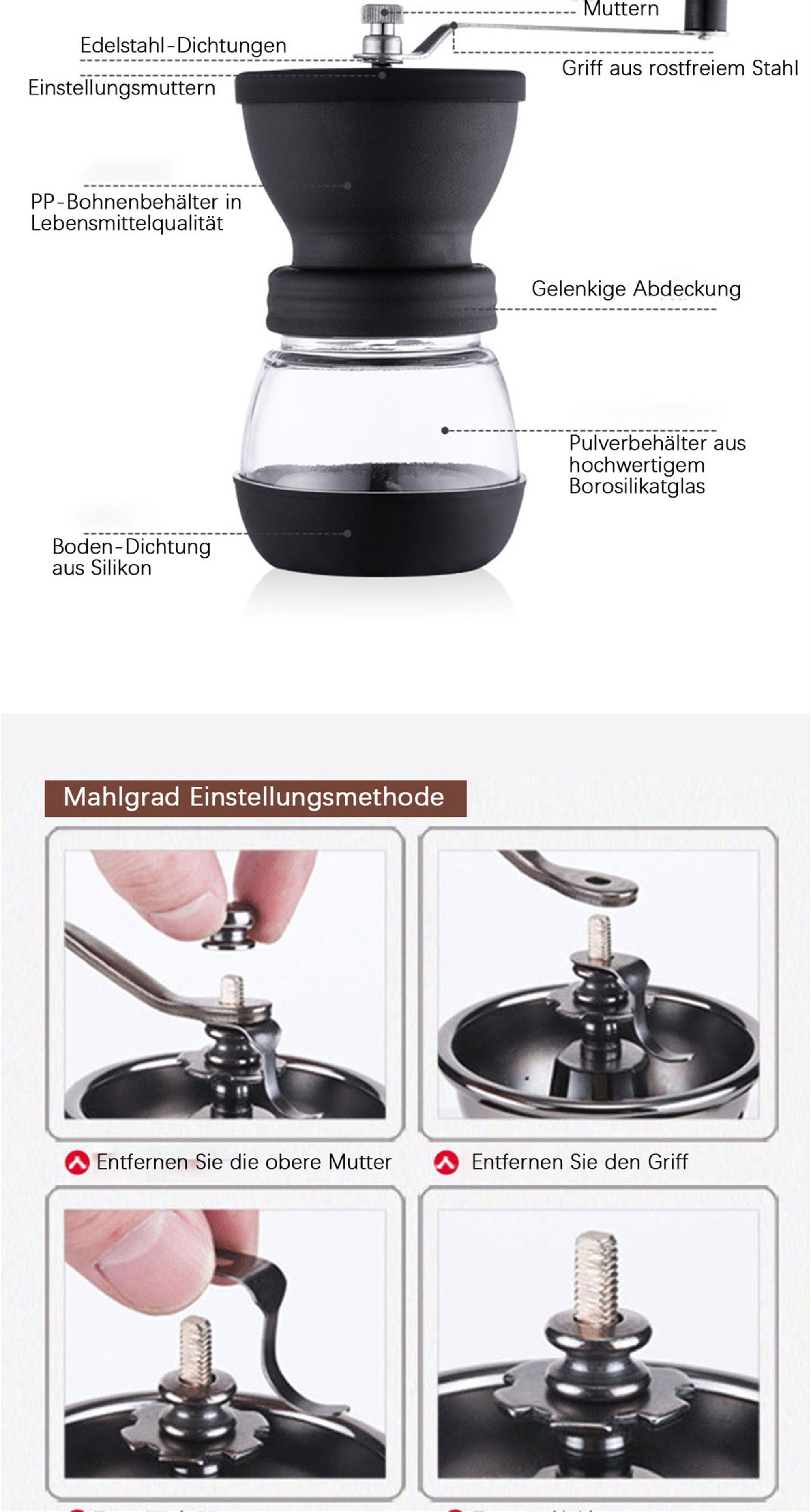 flowgoer Kaffeemühle YMJ3, Aufschlagmesser, 120,00 g Bohnenbehälter, Leicht zu transportieren, Keramischer Kern, Gleichmäßig geschliffen
