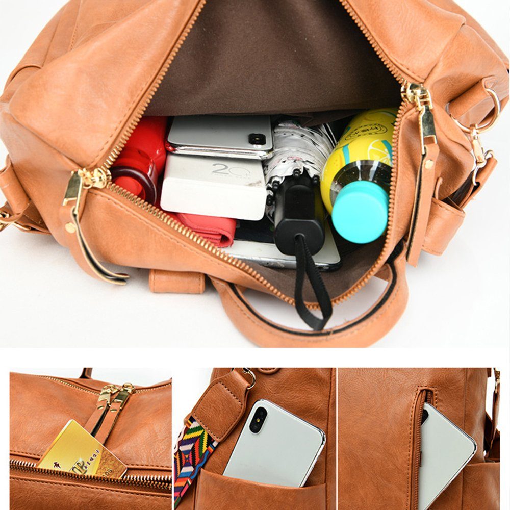REDOM Rucksack Laptoprucksack Schulrucksack Lederrucksack Reiserucksack Leder (33x36x15 cm, Vintage, Schultertasche, Notebook Laptop Tasche, Uni Rucksack), für Herren Damen Jungen Teenager Freizeit Arbeit Business Reisen