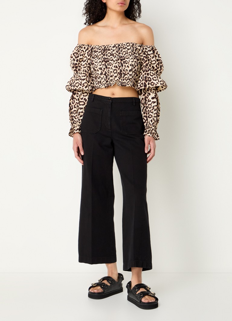 Top corto a spalle scoperte Lori di Refined Department, con stampa leopardata