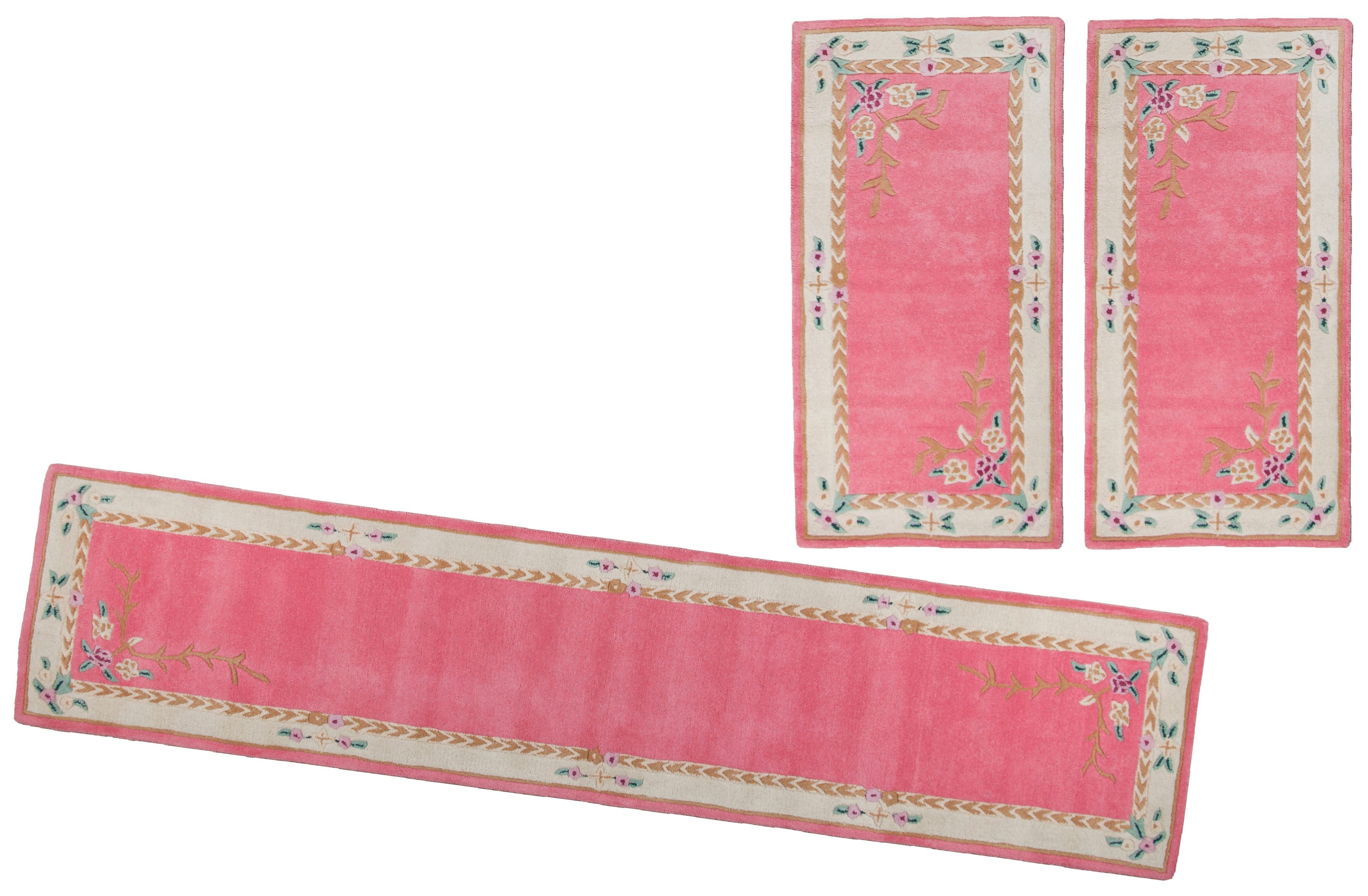 Bettumrandung Lifou THEKO, Höhe 14 mm, (3-tlg), Läufer-Set, Kurzflor, reine Schurwolle, handgewebt, mit Bordüre