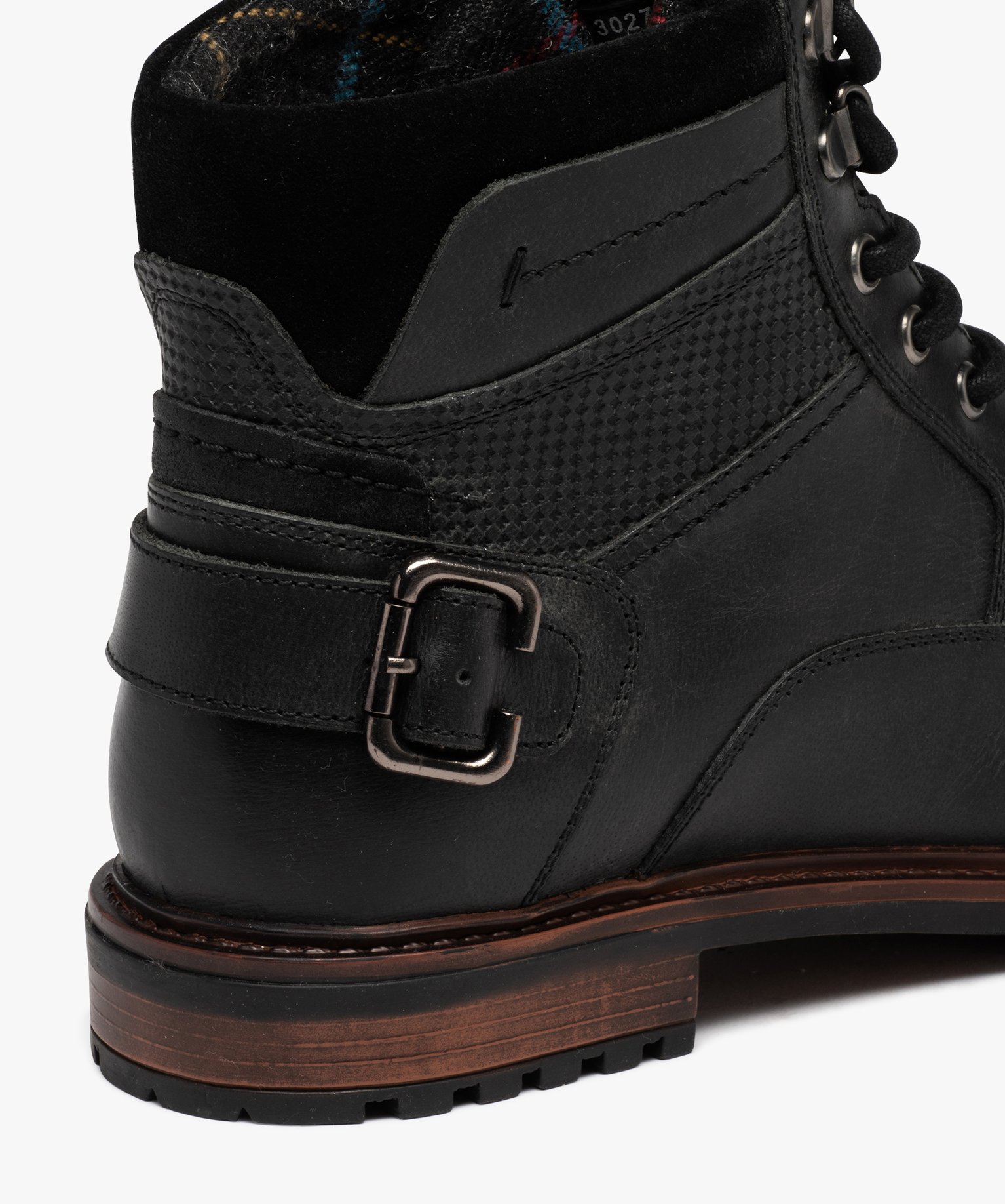 Boots homme dessus en cuir uni à lacets et bride à boucle ... noir | GEMO