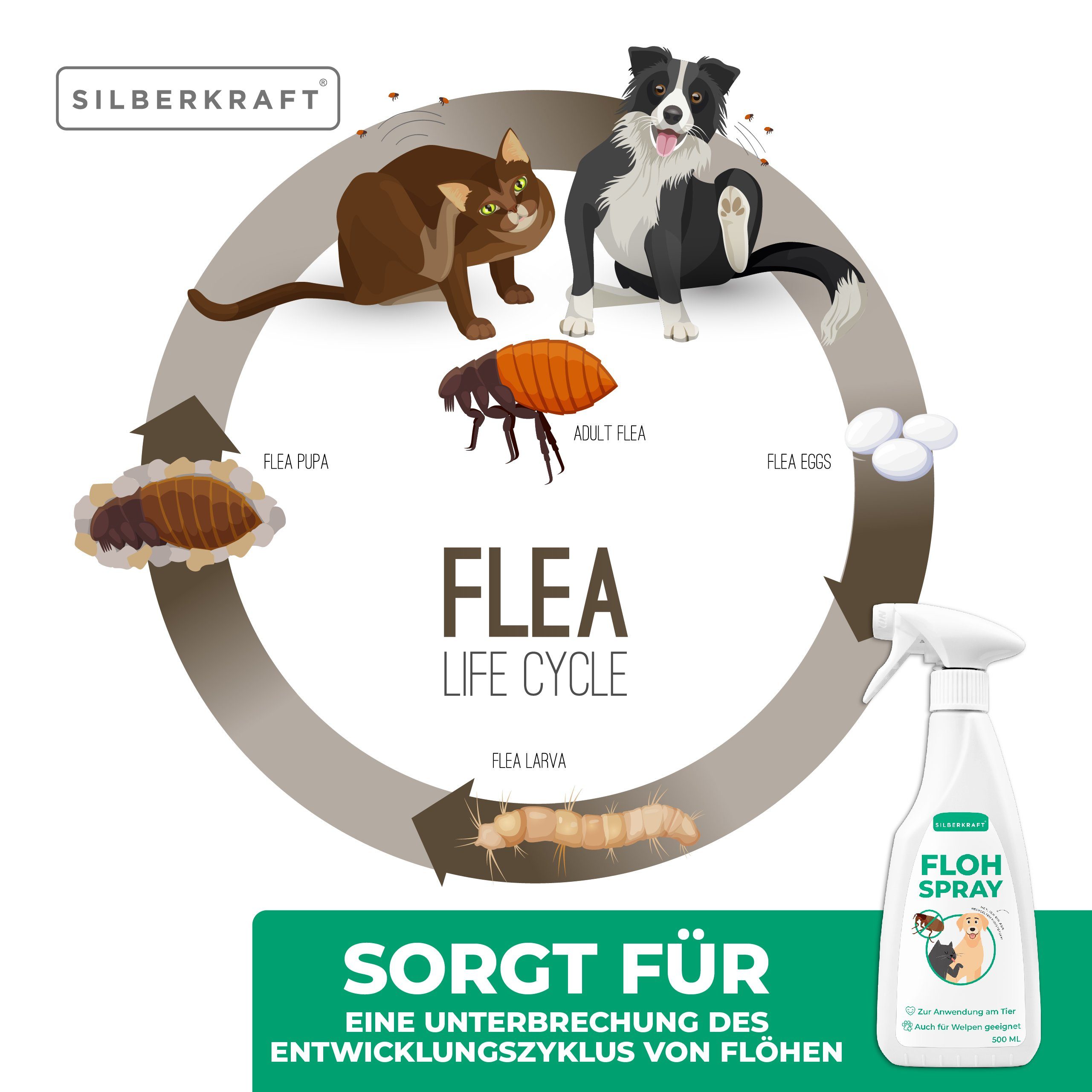 Silberkraft Insektenspray Flohspray Hunde & Katzen, 500 ml, 1-St.