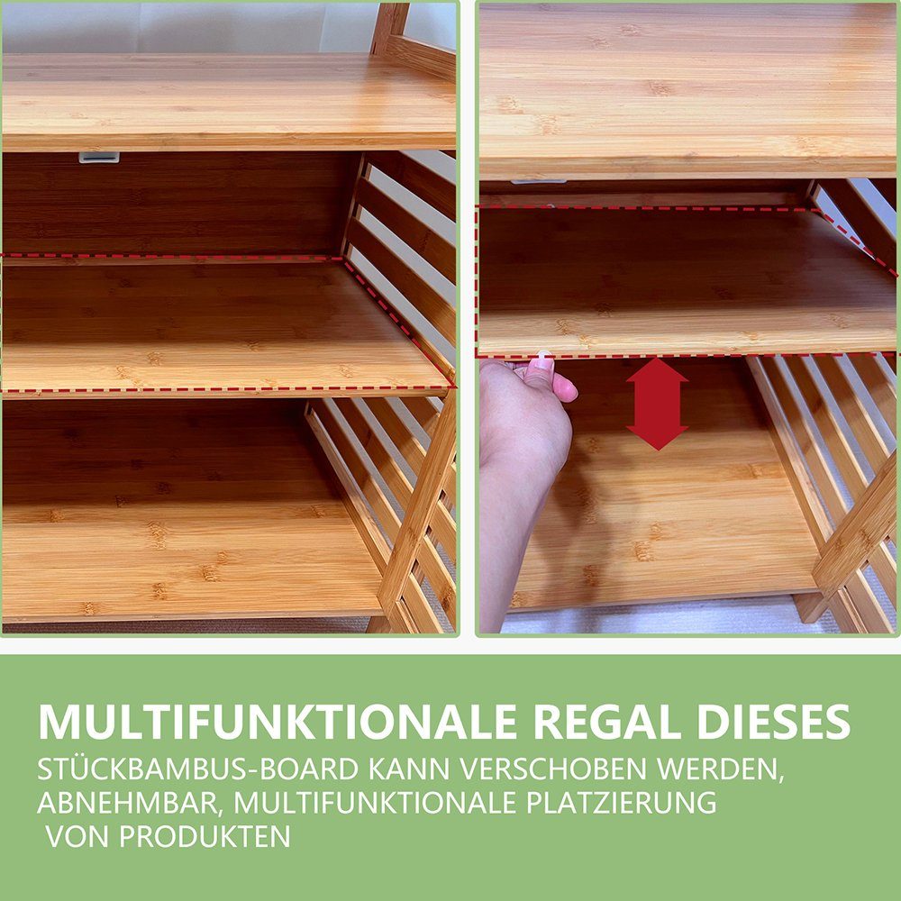 WAOHO Badkommode Badezimmerschrank Bambus, Sideboard Wohnzimmer, Schließfach 65X87X33cm, Abnehmbare Partition