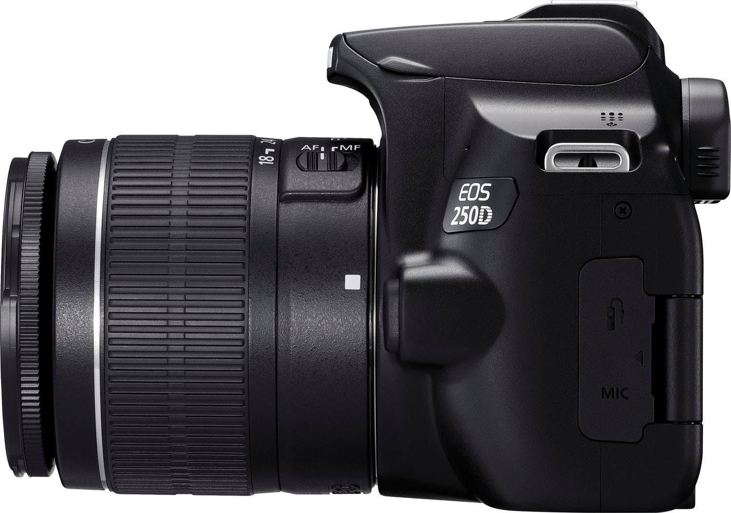 Canon 250D + EF-S 18-55mm f/3.5-5.6 III + SB130 Kit Systemkamera (EF-S 18-55mm f/3.5-5.6 III, 24,1 MP, Bluetooth, WLAN)