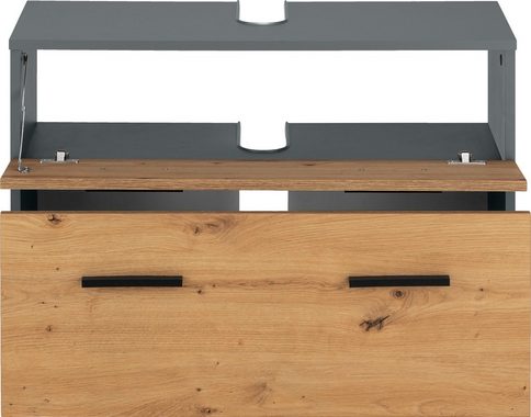 INOSIGN Waschbeckenunterschrank Skara mit Klappe und Schubkasten, schwarze Griffe, Breite 80 cm, Höhe 55 cm