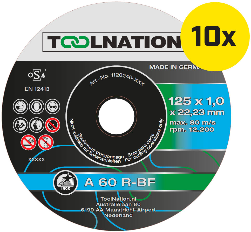 Toolnation 6900988694 Rezna ploča A 60 R-BF 125 x 1,0 x 22,23 mm (10 kom.)