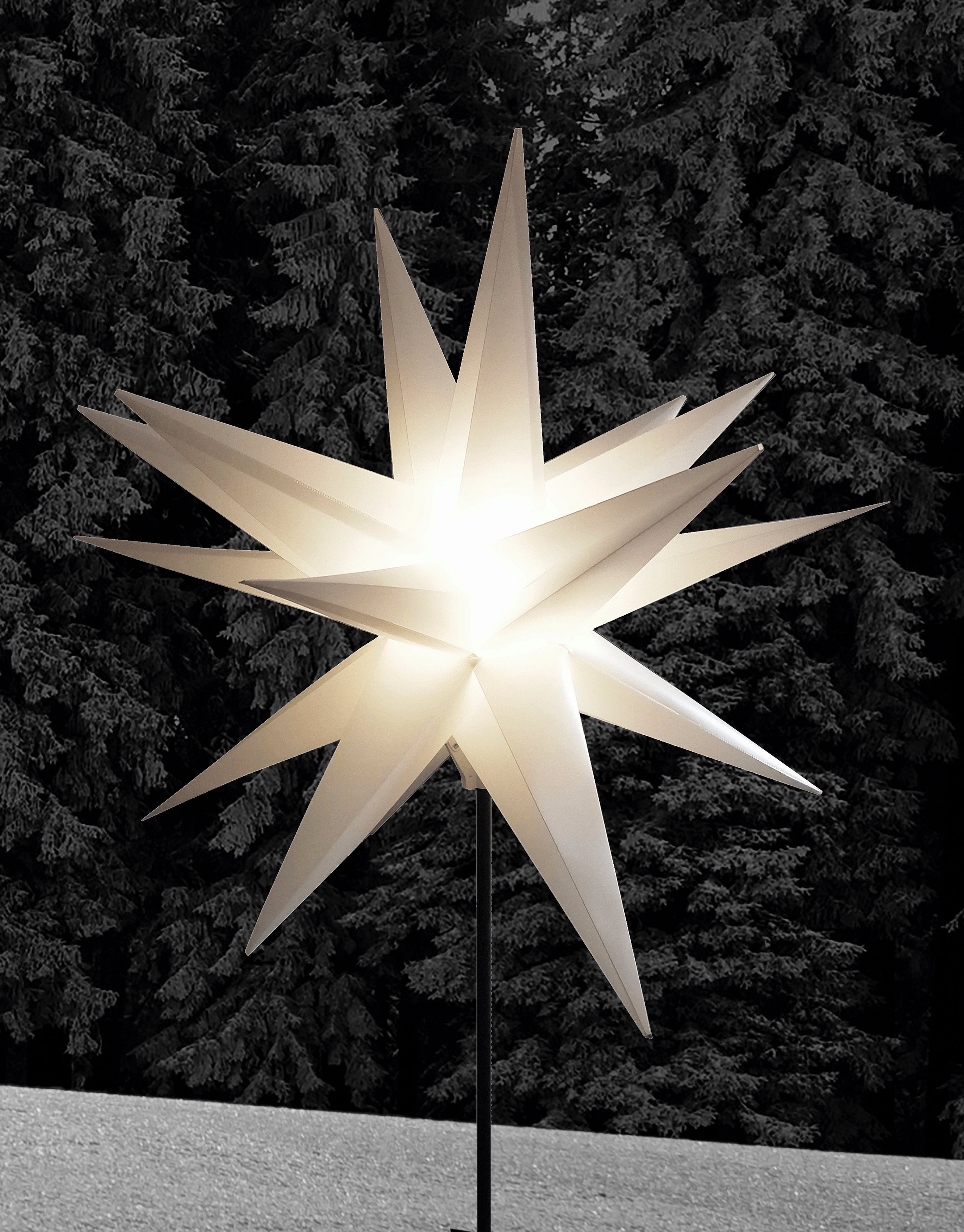 Star-Max LED Stern Weihnachtsstern, 3D-Optik, Weihnachtsdeko aussen, Timerfunktion, LED fest integriert, Warmweiß, mit Erdspieß