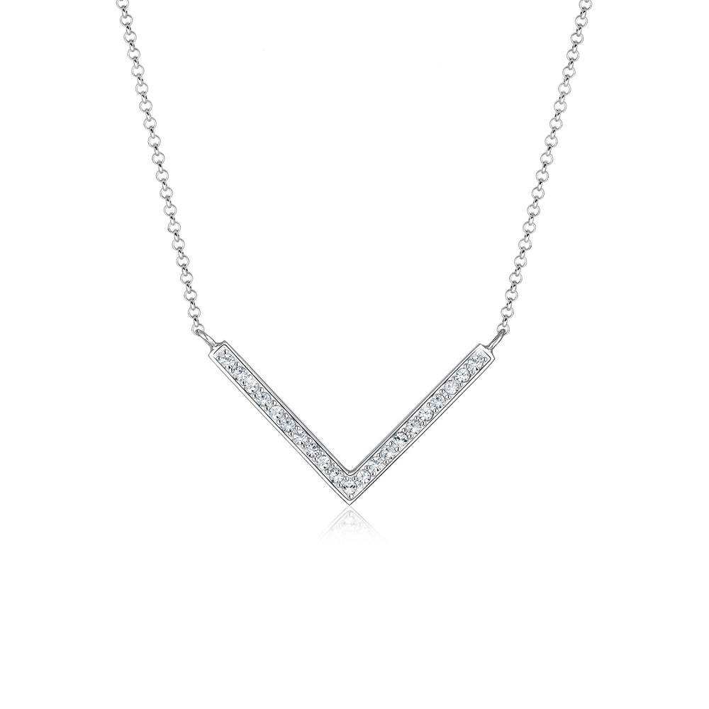 Elli Elli Collier Femme Pendentif en V Tendance avec Cristaux en Argent Sterling 925 collier
