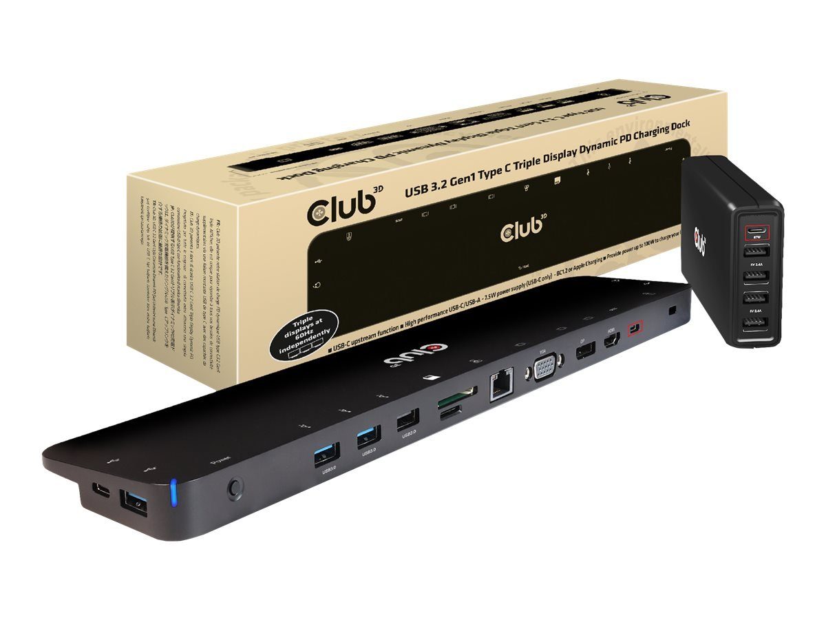 CLUB3D Laptop-Dockingstation CLUB3D ChargingDock USB-C 3.2 ->7xUSB/DP/HDMI/LAN/Audio 100W retail