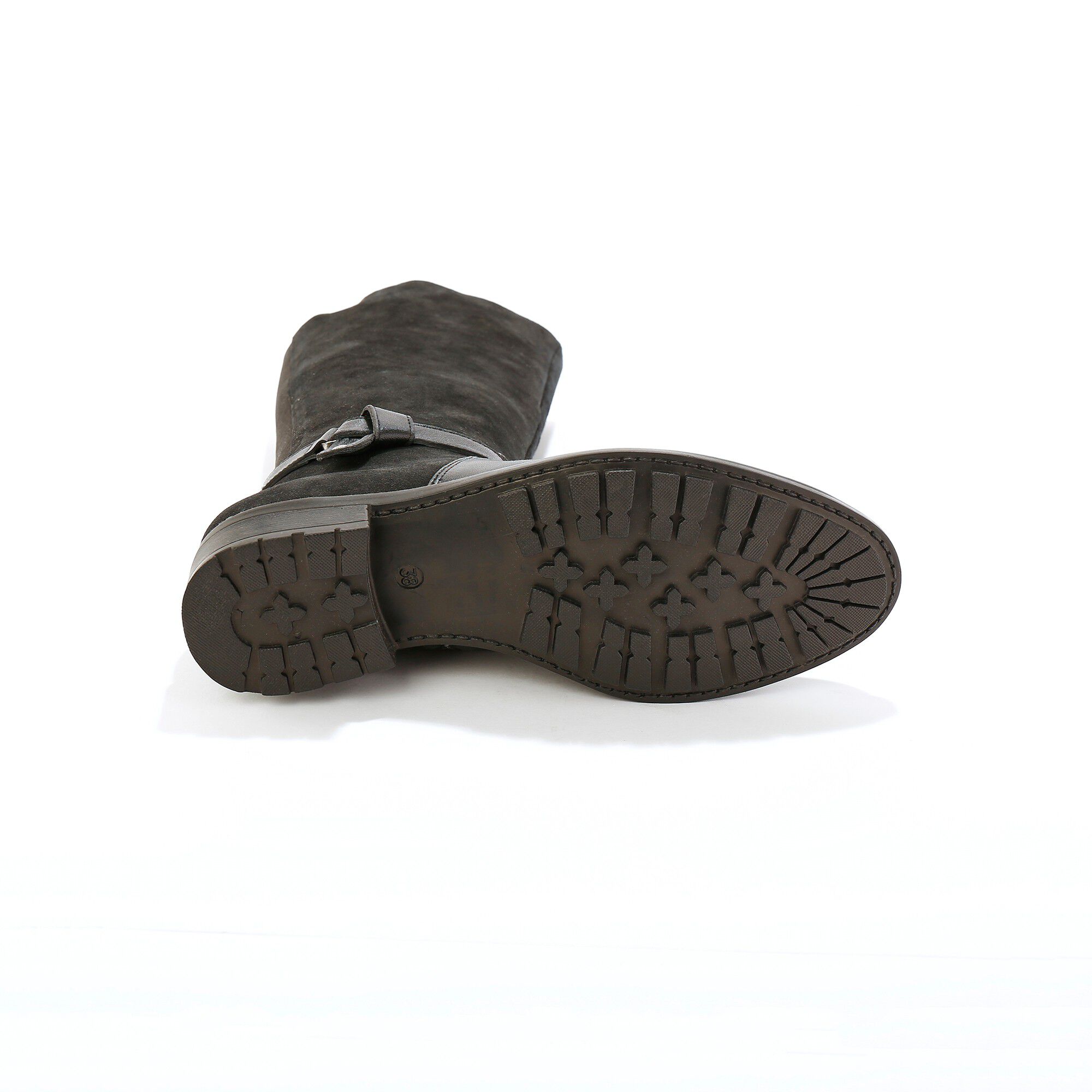 Bottes en cuir bimatière à mollets élastiqués