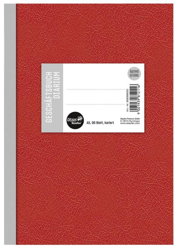Ursus Style Geschäftsbuch Diarium A5 96 Blatt 70g/qm 5mm kariert Rot