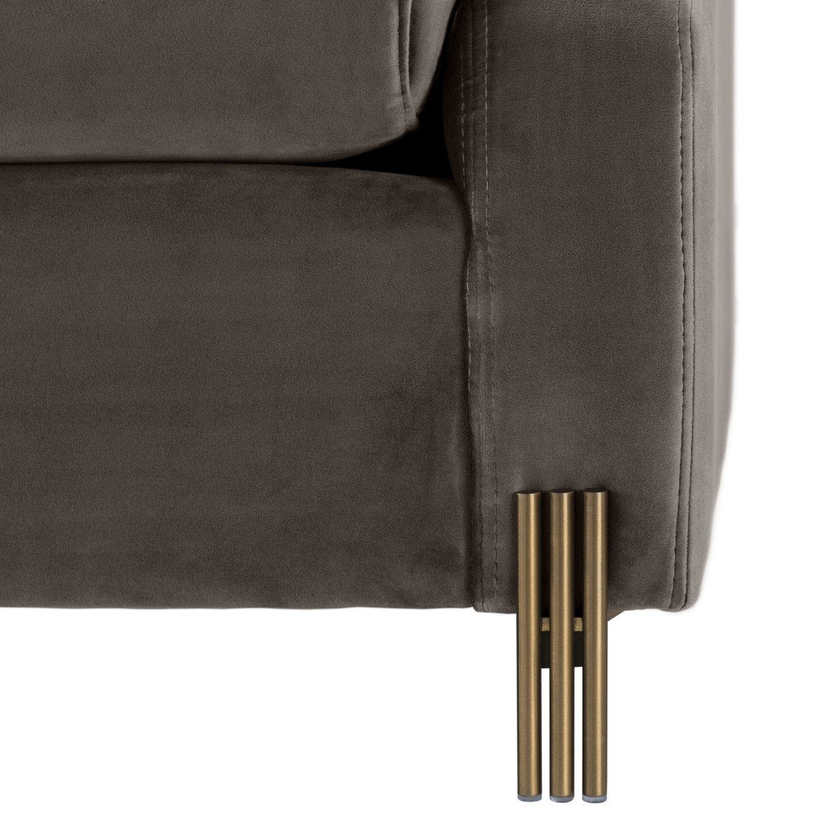 Casa Padrino Loungesofa Luxus Samtsofa Grau / Messingfarben 223 x 94 x H. 73 cm - Wohnzimmer Sofa mit 4 Kissen - Luxus Möbel