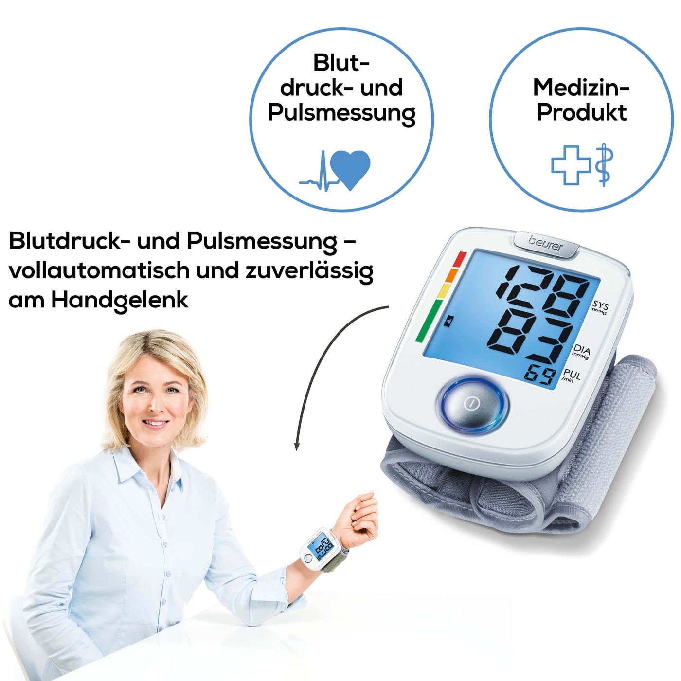 Beurer Handgelenk-Blutdruckmessgerät BC 44-Beleuchtetes Handgelenk-Blutdruckmessgerät zur einfachen Bedienung
