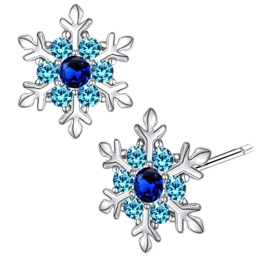 Limana Paar Ohrstecker Schneeflocke Stern Silber 925 Geschenk Idee Nikolaus Weihnachten (inkl. Geschenkdose mit Engel), 9mm Kinderohrringe Mädchenohrringe Damenohrringe mit Zirkonia