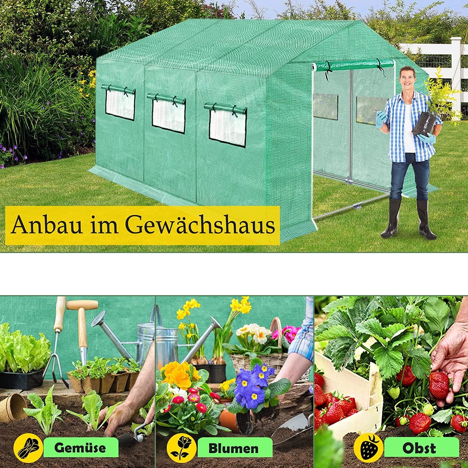 AUFUN Foliengewächshaus Gewächshaus, für Garten Outdoor Pflanze Blume Grün