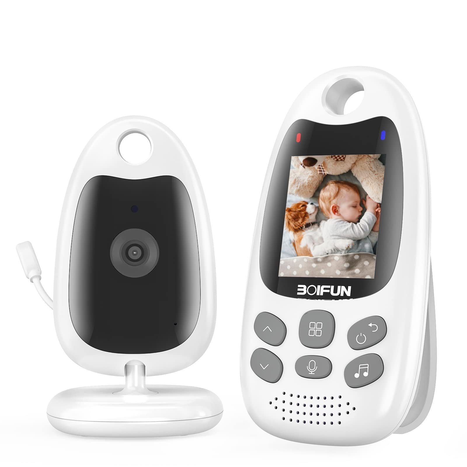 Boifun Babyphone 2,0 Zoll Video-Babyphone Babyphone mit Kamera Vox-Funktion, Temperatursensor Nachtsicht-Video-Babyfon 2,4 Ghz, Intelligentes Standby Baby Monitor, Gegensprechanlage Schlaflieder Lange Akkulaufzeit
