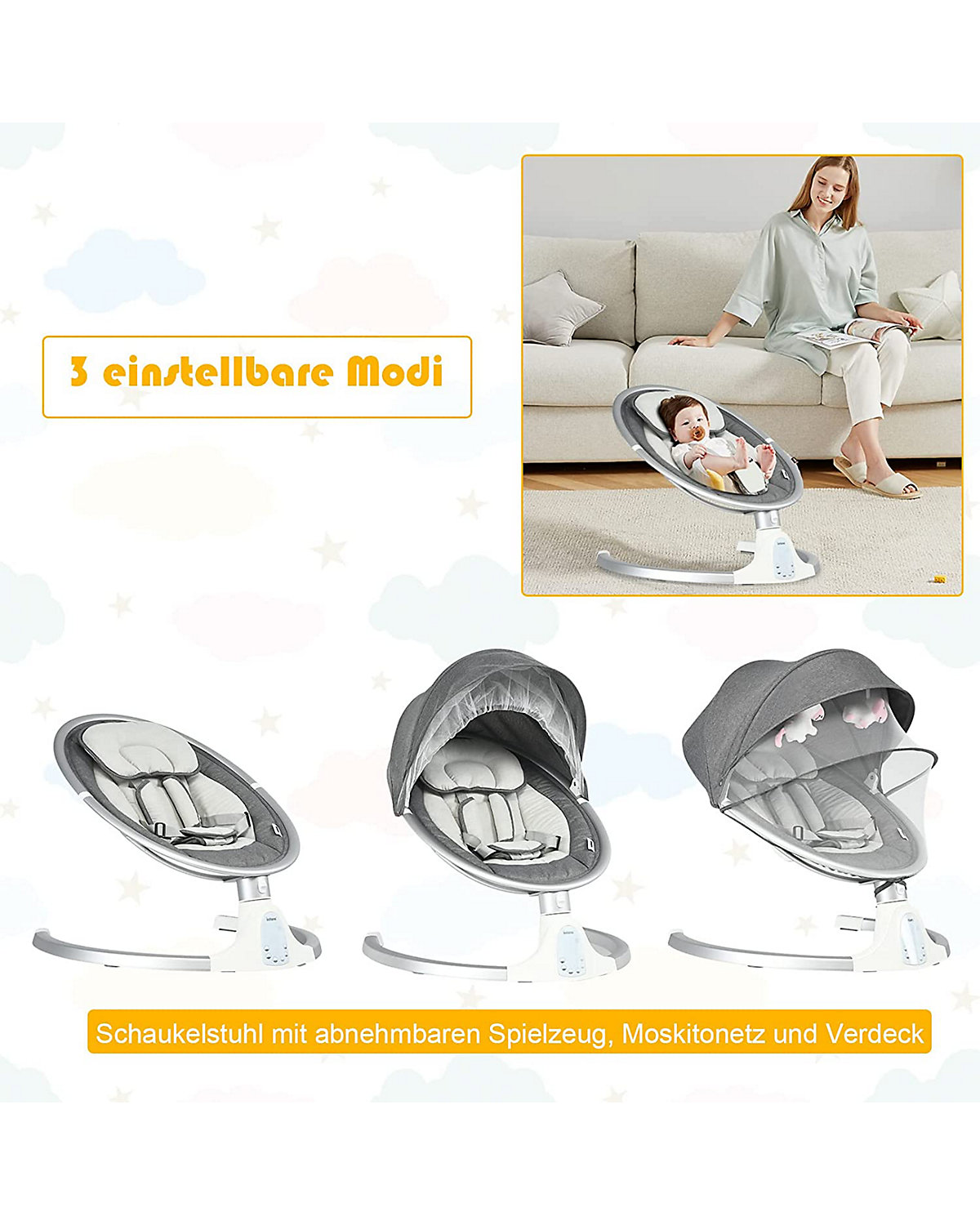 Babywippe 5-fach einstellbar mit Fernbedienung