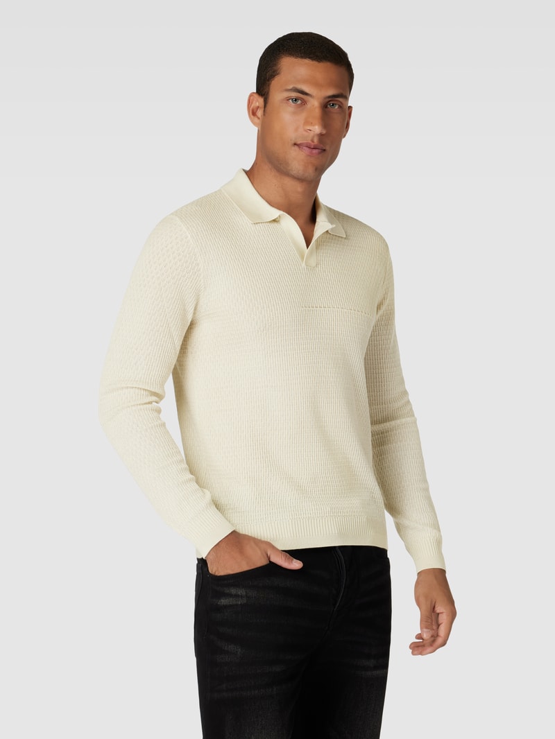 Longsleeve mit Polokragen in beige
